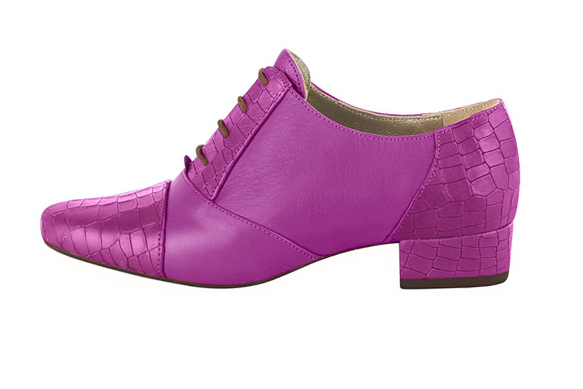 Mauve purple women's essential lace-up shoes. Round toe. Low block heels. Profile view - Florence KOOIJMAN